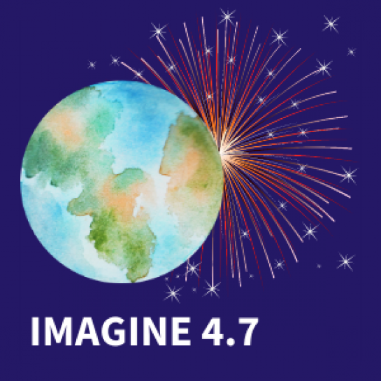 Purple background with earth image and fireworks